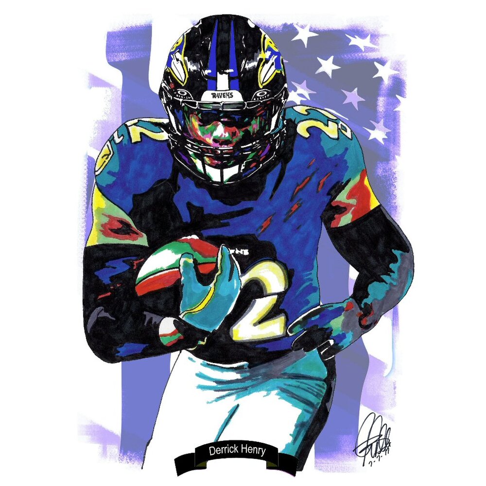 Derrick Henry Baltimore Ravens RB Football Sports Print Poster Wall Art 18x24